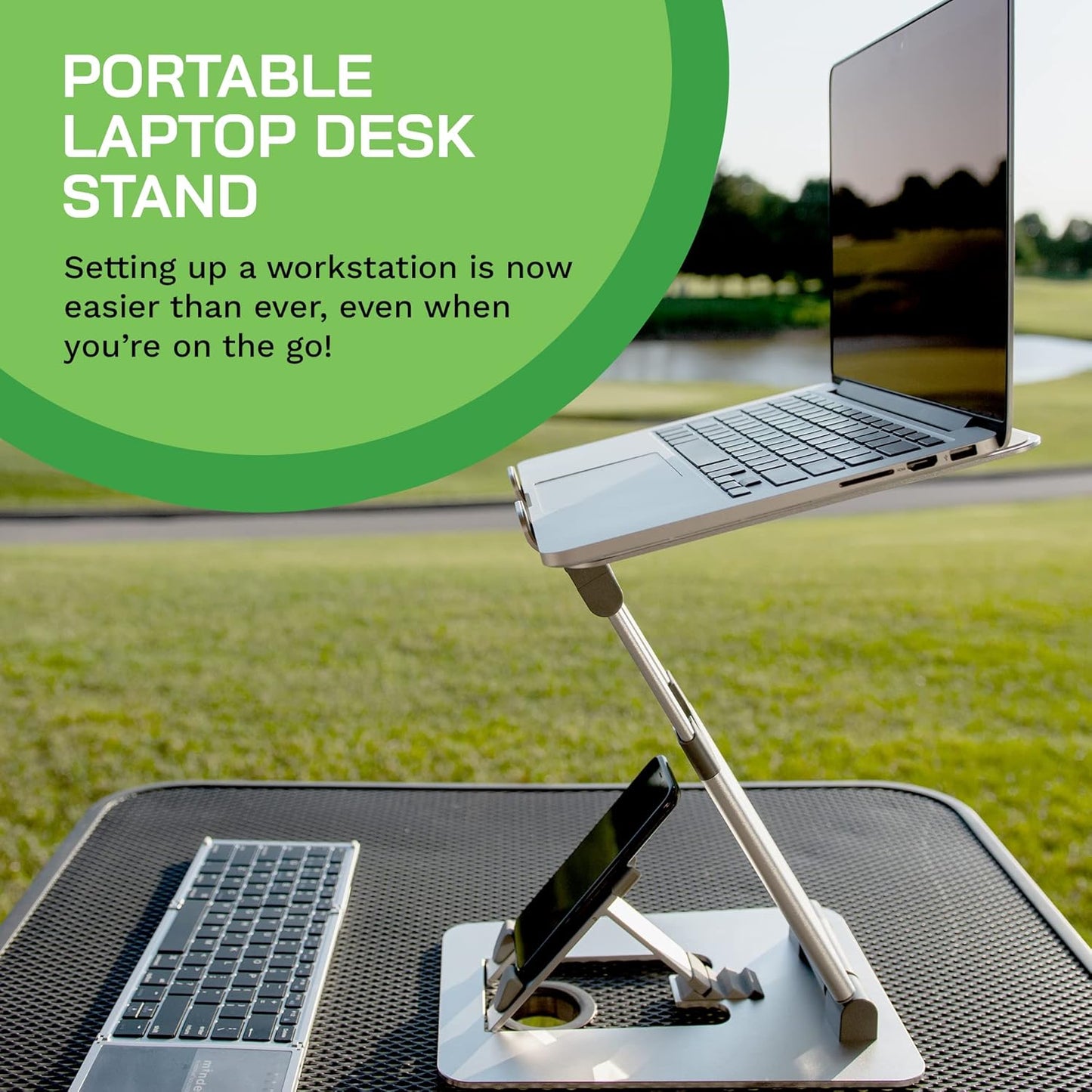 Laptop Stand with Phone Holder | Perfect for Laptops, Macbooks & Tablets with All Screen Sizes | Helps to Reduce Back and Neck Pain