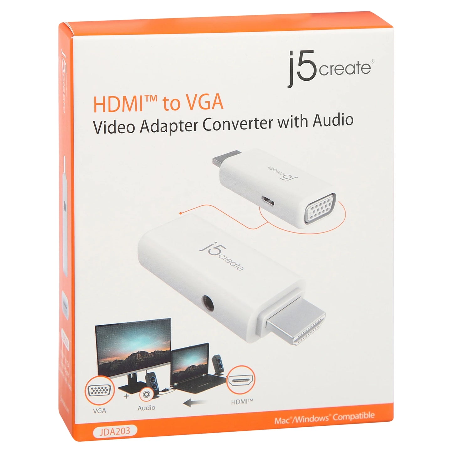HDMI to VGA Video Adapter Cable Connector with Audio Supports Resolution 1920 X 1080, JDA203