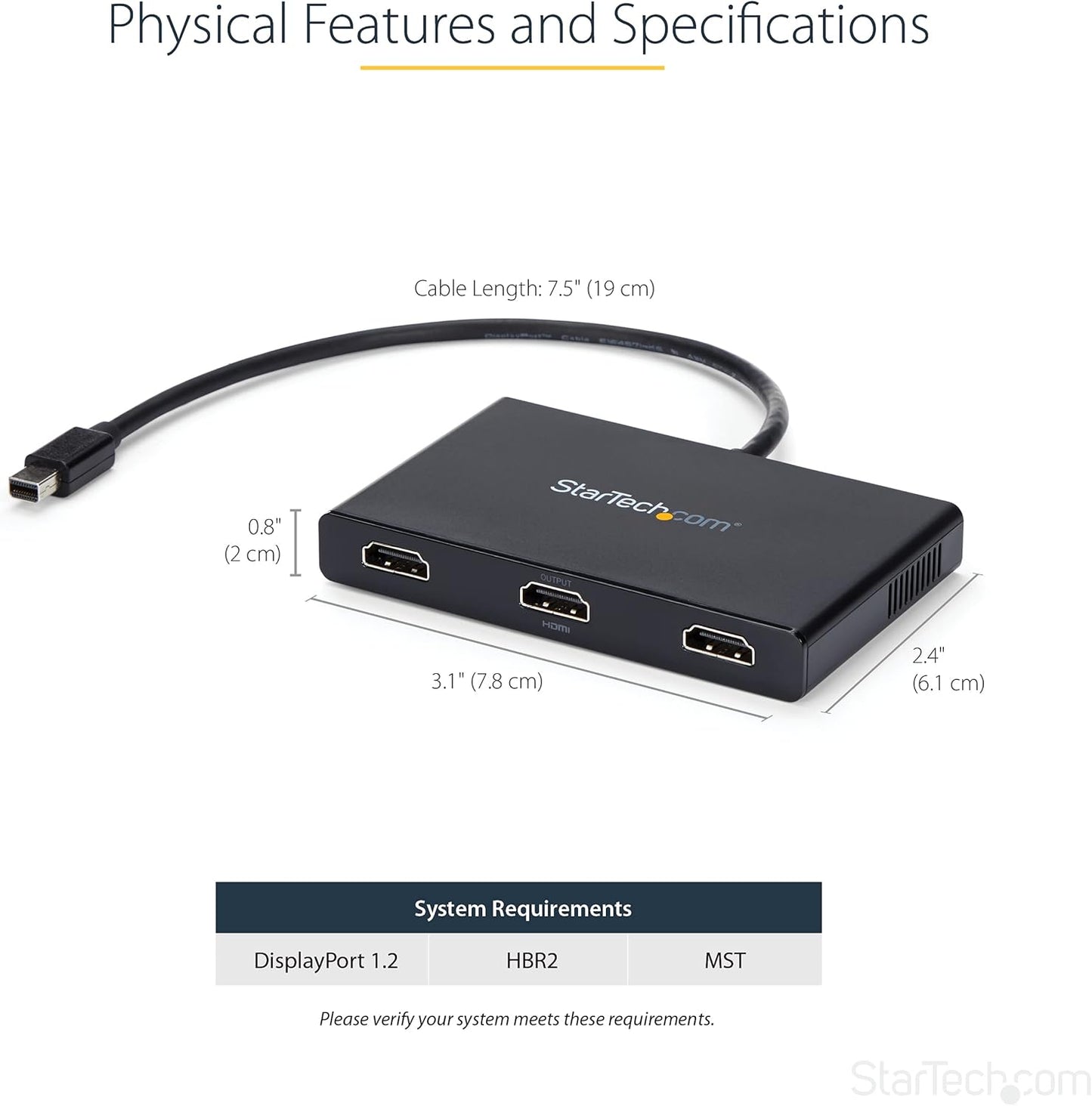 .Com 3-Port Multi Monitor Adapter - Mini Displayport to HDMI MST Hub - Triple 1080P/Dual 4K 30Hz - Video Splitter for Extended Desktop Mode on Windows Only - Mdp 1.2 to 3X HDMI (MSTMDP123HD)
