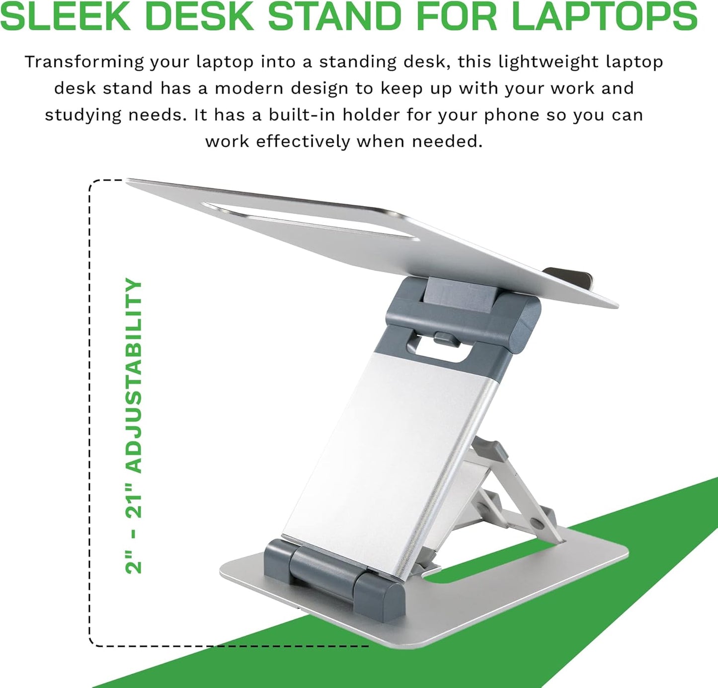 Laptop Stand with Phone Holder | Perfect for Laptops, Macbooks & Tablets with All Screen Sizes | Helps to Reduce Back and Neck Pain