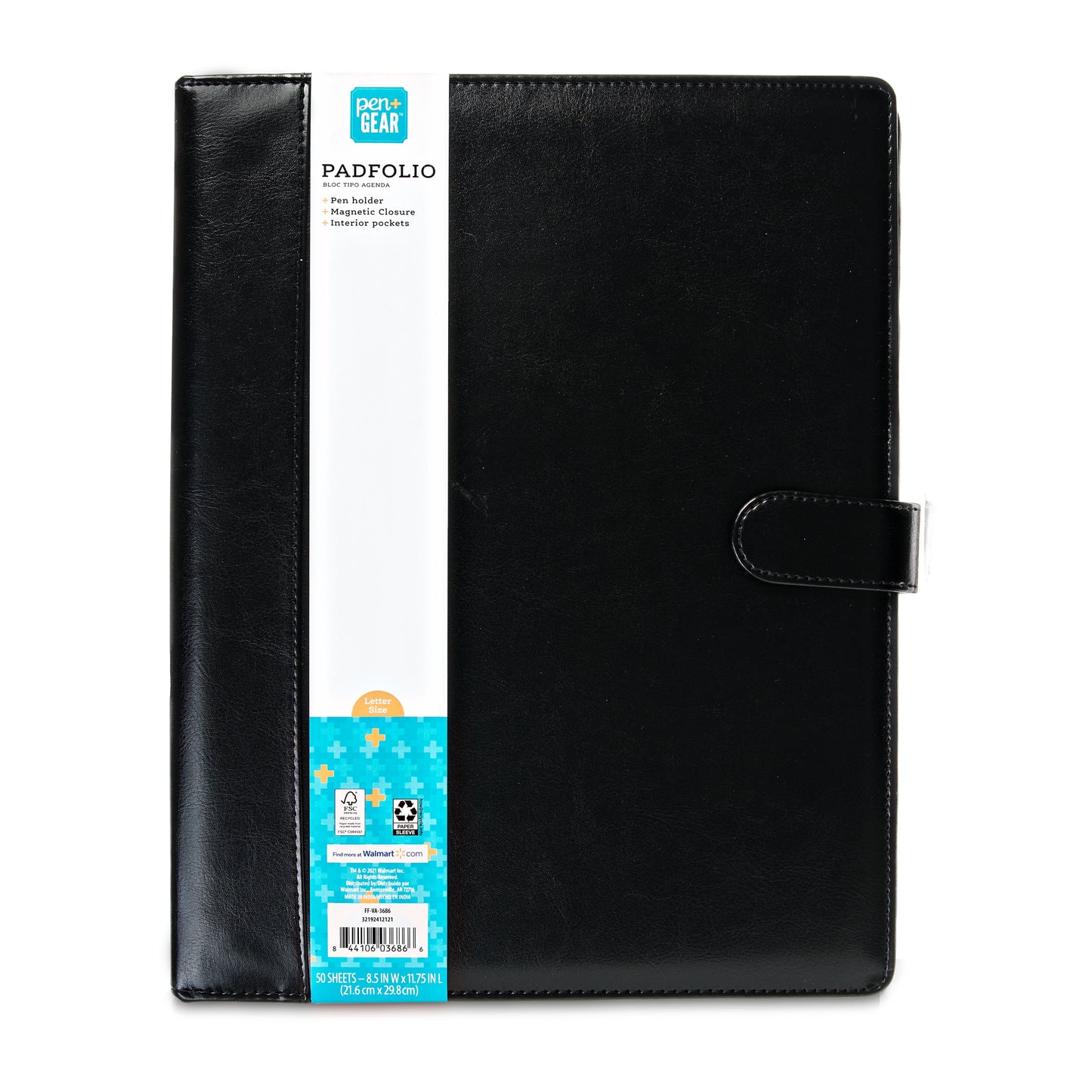 (3 Pack) Leatherette Padfolio with Writing Pad, Black