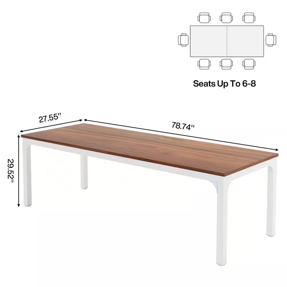 Moronia 78.7 In. Rectangular Walnut & White, Black Wood 2-Person Computer Desk with Adjustable Foot Pads for Home Office
