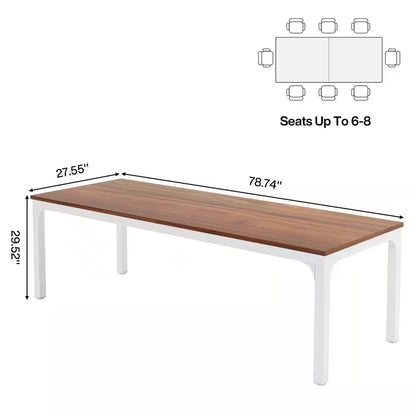 Moronia 78.7 In. Rectangular Walnut & White, Black Wood 2-Person Computer Desk with Adjustable Foot Pads for Home Office