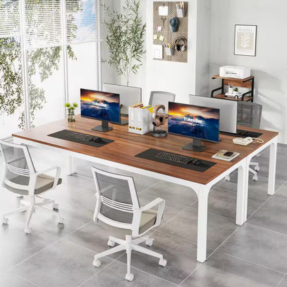 Moronia 78.7 In. Rectangular Walnut & White, Black Wood 2-Person Computer Desk with Adjustable Foot Pads for Home Office